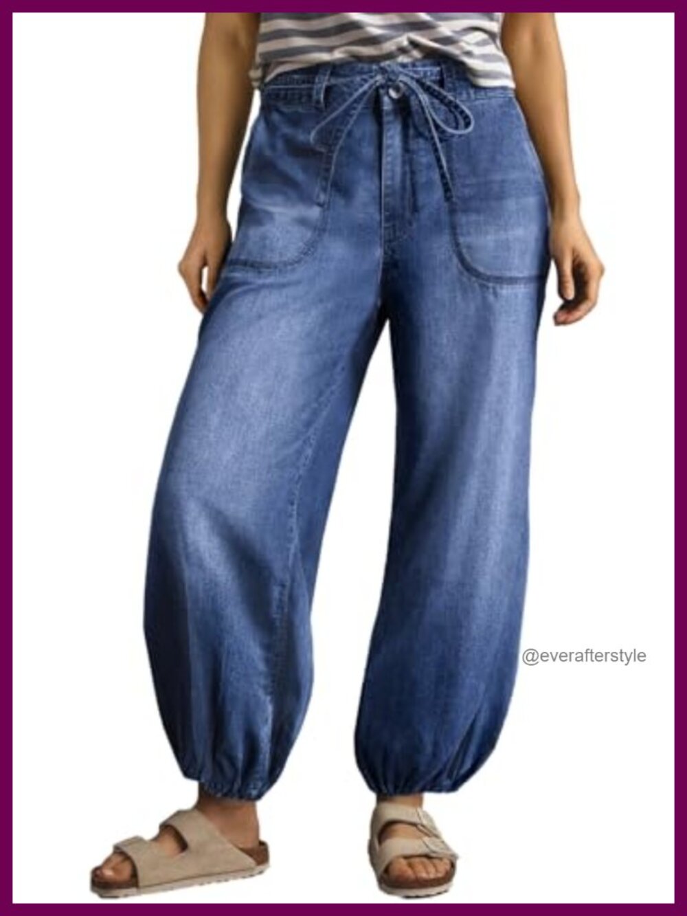 Wide Leg Drawstring Baggy High Waist Stretchy Harem Ankle Denim Jeans